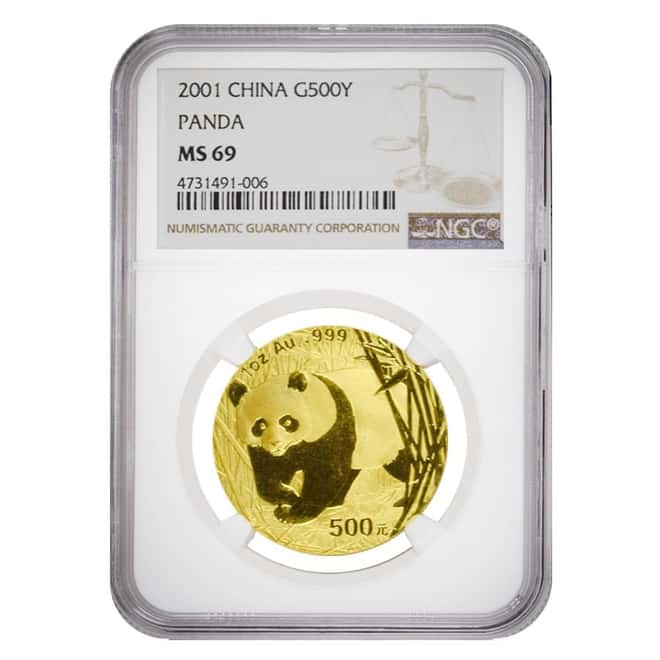 2001 1 oz Chinese Gold Panda 500 Yuan NGC MS 69