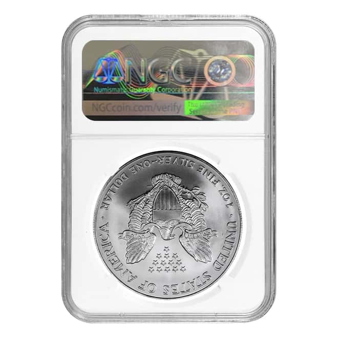 2001 1 oz Silver American Eagle NGC MS 69 Mint Error (Obv Struck Thru)
