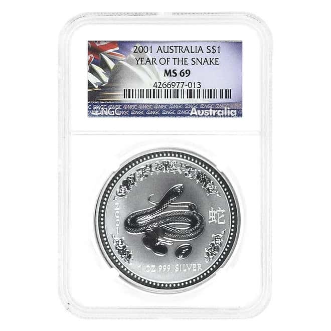 2001 1 oz Silver Lunar Snake Australian Perth Mint NGC MS 69