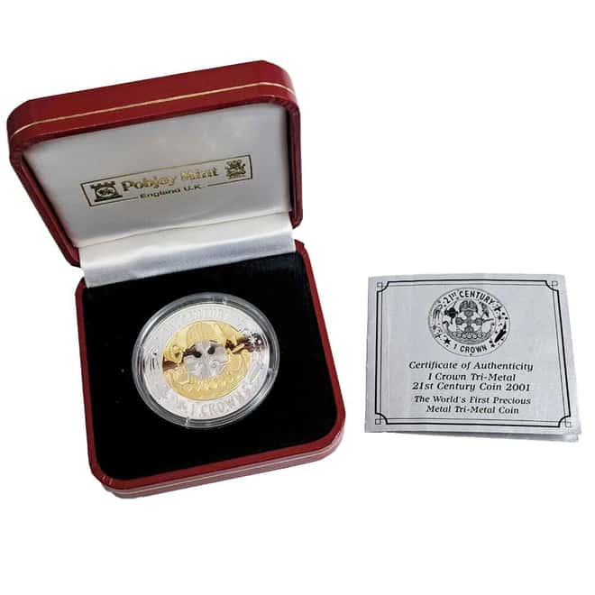 2001 Gibraltar Proof Trimetallic 1 Crown Gold/Silver/Platinum Coin