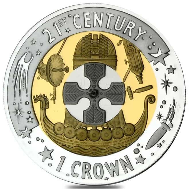 2001 Gibraltar Proof Trimetallic 1 Crown Gold/Silver/Platinum Coin