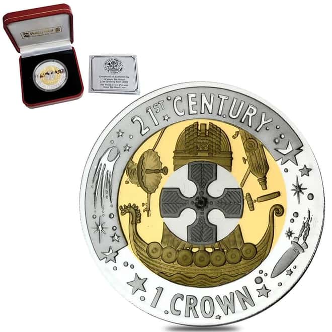 2001 Gibraltar Proof Trimetallic 1 Crown Gold/Silver/Platinum Coin