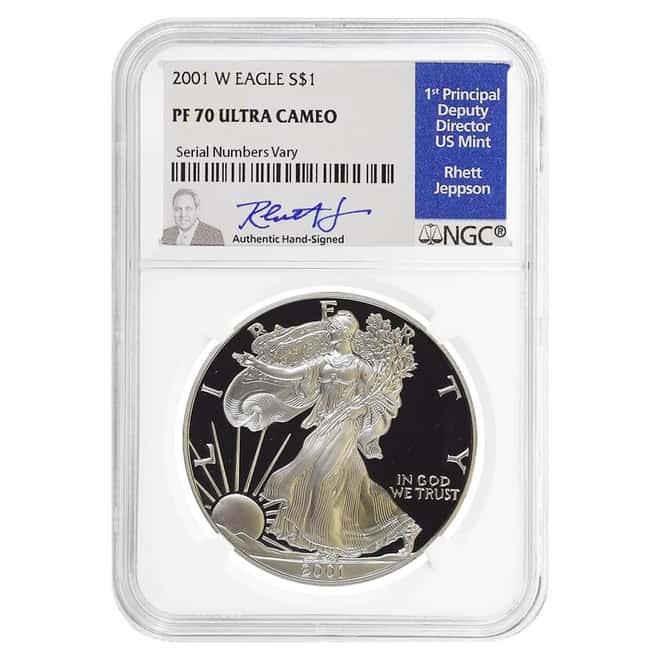 2001 W 1 oz Proof Silver American Eagle NGC PF 70 UCAM (Rhett Jeppson Sign)