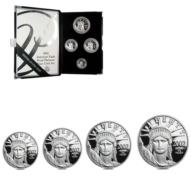 2002-W 1.85 oz Proof Platinum American Eagle 4-Coin Set (w/Box & COA)