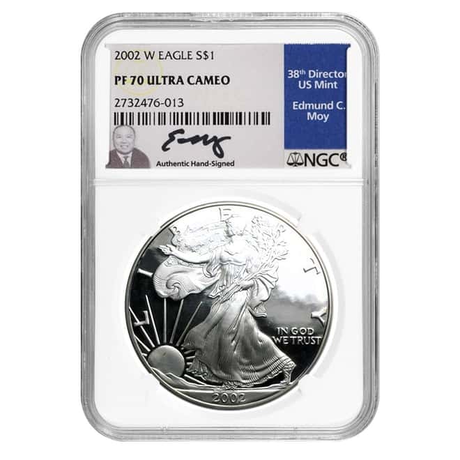 2002-W 1 oz Proof Silver American Eagle NGC PF 70 UCAM (Edmund C. Moy Signature)