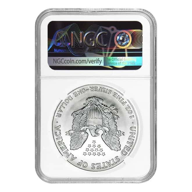 2002 1 oz Silver American Eagle NGC MS 69 Mint Error (Obv Struck Thru)