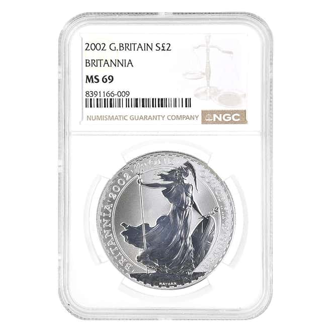 2002 Great Britain 1 oz Silver Britannia NGC MS 69