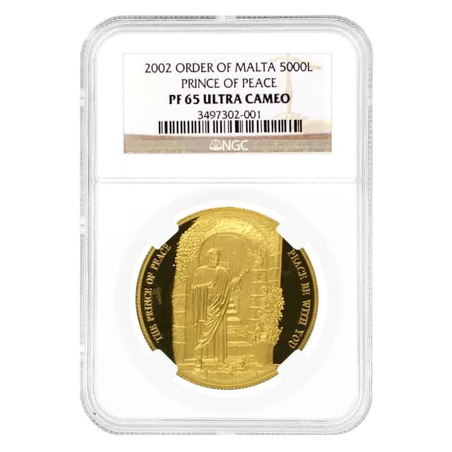 2002 Malta 1 oz Prince of Peace 5000 Liras Gold Coin NGC PF 65 UCAM