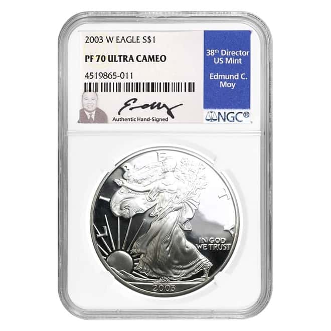 2003-W 1 oz Proof Silver American Eagle NGC PF 70 UCAM (Edmund C. Moy Signature)