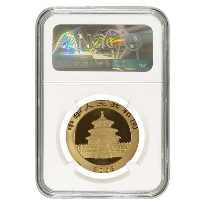 2003 1 oz Chinese Gold Panda 500 Yuan Mirrored Bamboo NGC MS 68