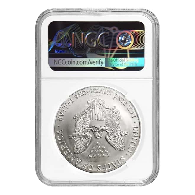 2003 1 oz Silver American Eagle NGC MS 69 Mint Error (Rev Struck Thru)