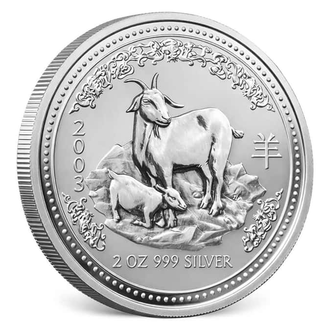 2003 2 oz Silver Lunar Goat BU Australian Perth Mint (Series I)