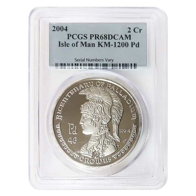 2004 Isle of Man 2 oz Palladium 2 Crowns PCGS PF 68 DCAM