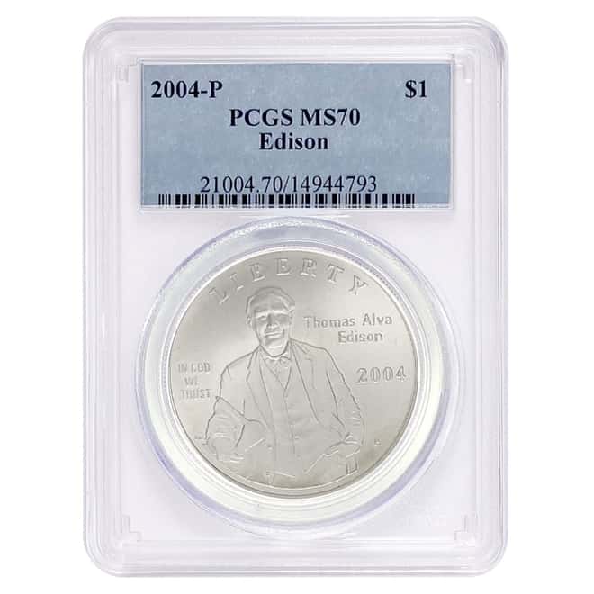 2004 P Thomas Edison $1 Silver Dollar Commem PCGS MS 70
