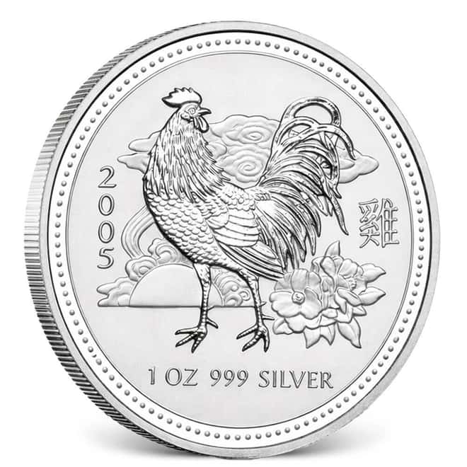 2005 1 oz Silver Lunar Rooster BU Australian Perth Mint (Series I)