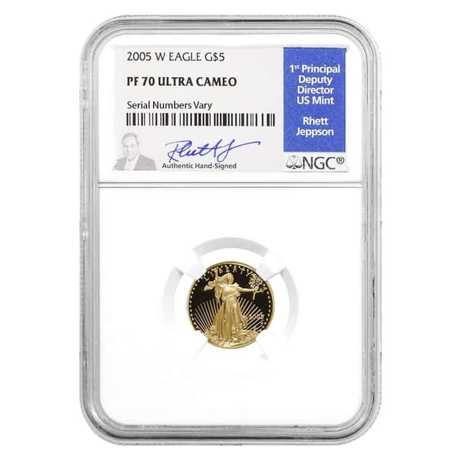 2005 W 1/10 oz $5 Proof Gold American Eagle NGC PF 70 UCAM (Rhett Jeppson Sign)