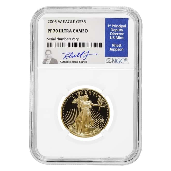 2005 W 1/2 oz $25 Proof Gold American Eagle NGC PF 70 UCAM (Rhett Jeppson Sign)