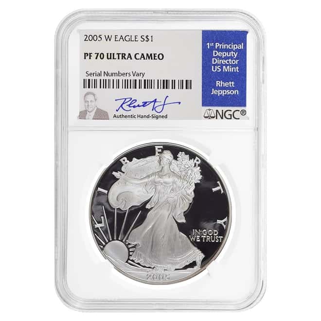 2005 W 1 oz Proof Silver American Eagle NGC PF 70 UCAM (Rhett Jeppson Sign)