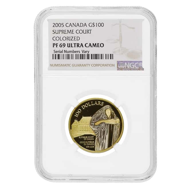 2005 Canada Supreme Court $100 Colorized Proof Gold Coin NGC PF 69 UCAM (AGW .225 oz)