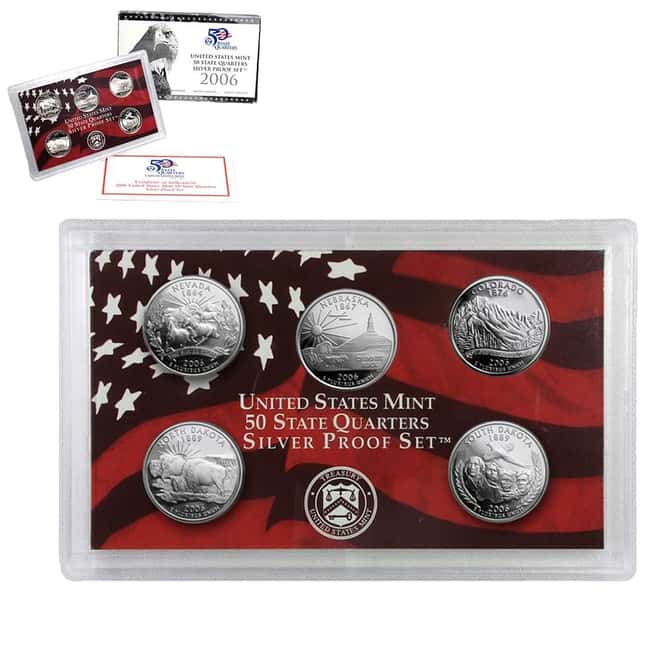 2006-S US Mint 50 State Quarters Proof Silver 5-Coin Set (w/Box & COA)