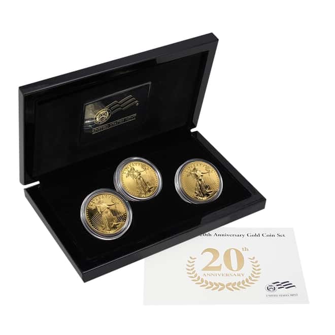 2006-W 3 oz Gold American Eagle 20th Anniversary 3-Coin Set (w/Box & COA)