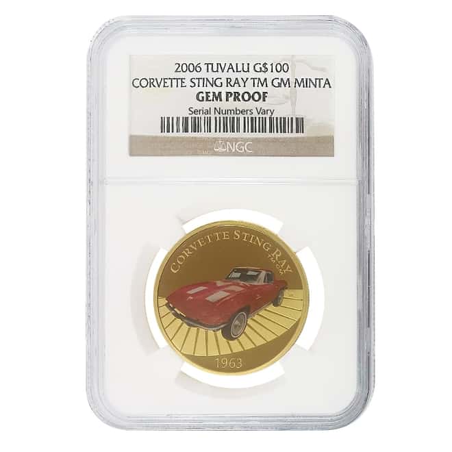 2006 1 oz Tuvalu Corvette Sting Ray Colorized Proof Gold Coin NGC GEM PF