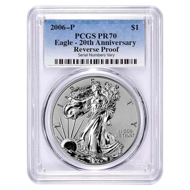 2006 P 1 oz Reverse Proof Silver American Eagle $1 Coin PCGS PF 70 - 20th Anniversary