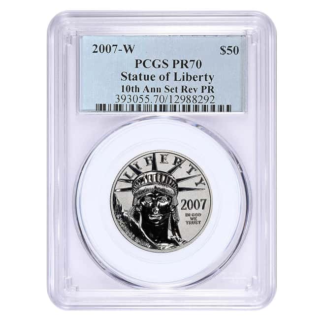 2007-W 1/2 oz $50 Reverse Proof Platinum American Eagle PCGS PF 70 10th Anniversary