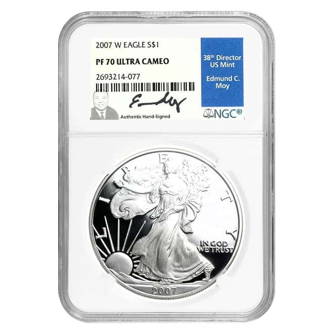 2007-W 1 oz Proof Silver American Eagle NGC PF 70 UCAM (Edmund C. Moy Signature)