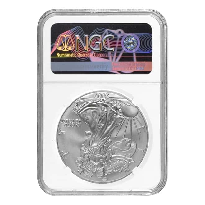 2007-W 1 oz Burnished Silver American Eagle NGC MS 69 Mint Error (Rev Struck Thru)