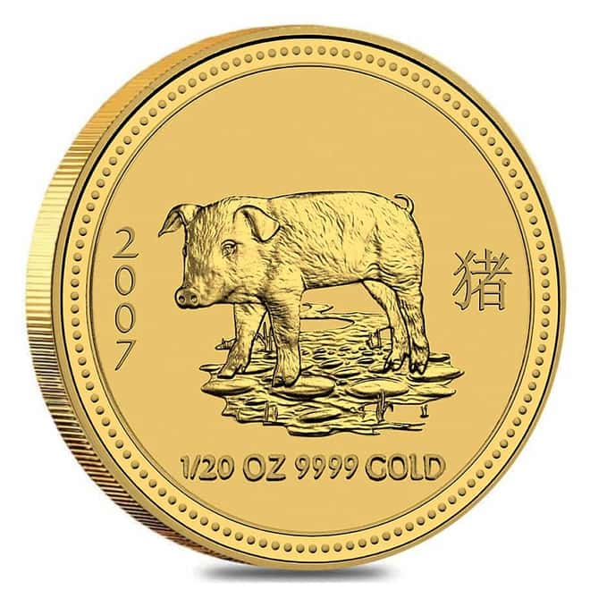 2007 1/20 oz Gold Lunar Pig BU Australian Perth Mint Series I