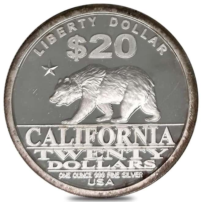 2007 1 oz NORFED Liberty Dollar California Bear Silver Round .999 Fine