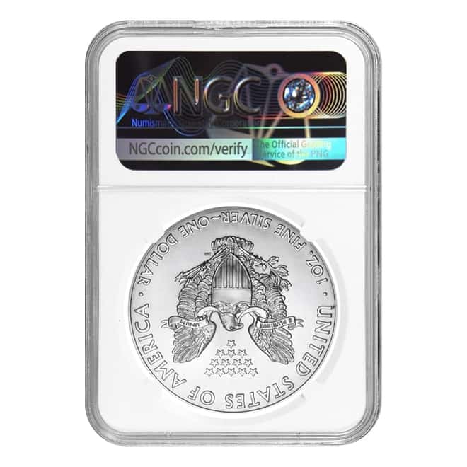 2007 1 oz Silver American Eagle NGC MS 69 Mint Error (Rev Struck Thru)