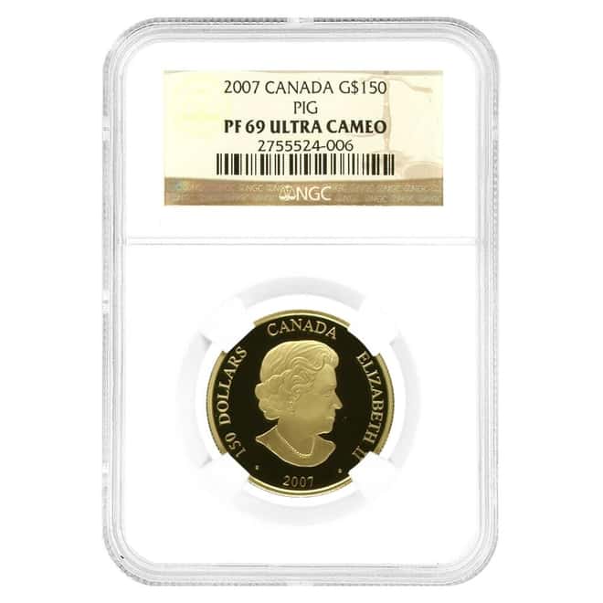 2007 Canada Lunar Pig Hologram Gold Coin NGC PF 69 UCAM