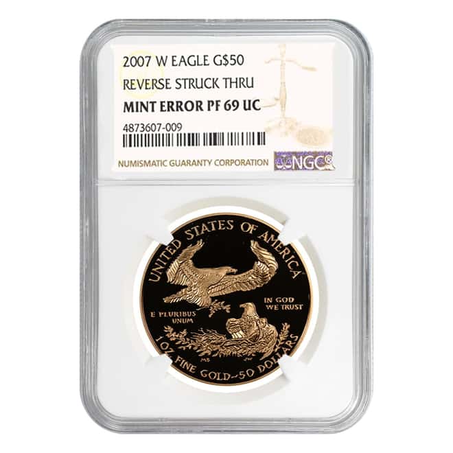 2007 W 1 oz $50 Proof Gold American Eagle NGC PF 69 UCAM Mint Error (Rev Struck Thru) 