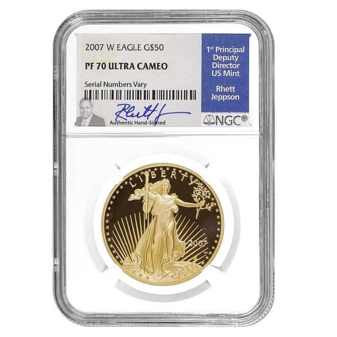 2007 W 1 oz $50 Proof Gold American Eagle NGC PF 70 UCAM (Rhett Jeppson Sign)