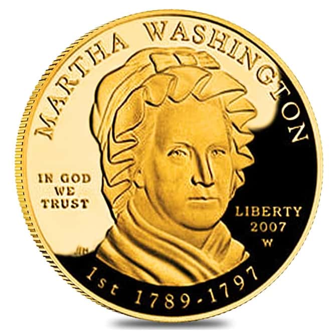2007 W 1/2 oz $10 First Spouse - Martha Washington Gold Proof Coin (w/Box & COA)