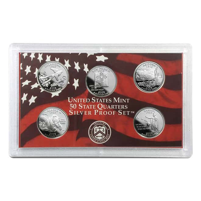 2008-S US Mint 50 State Quarters Proof Silver 5-Coin Set (w/Box & COA)