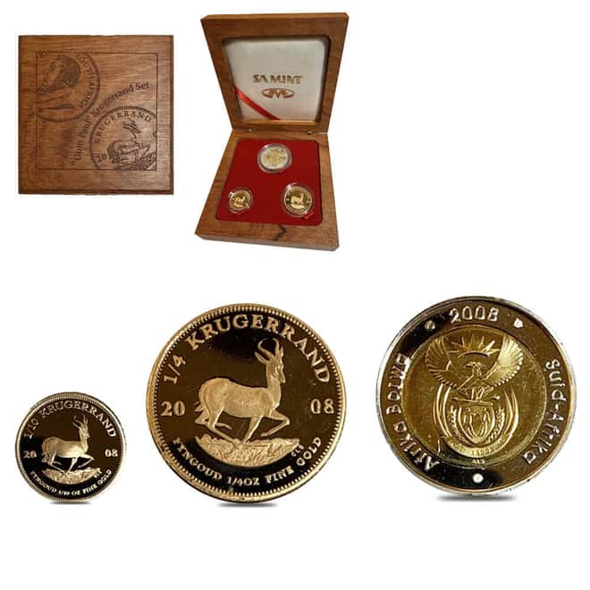 2008 South Africa 0.35 oz Proof Gold Krugerrand Oom Paul 3-Coin Set (w/Box)