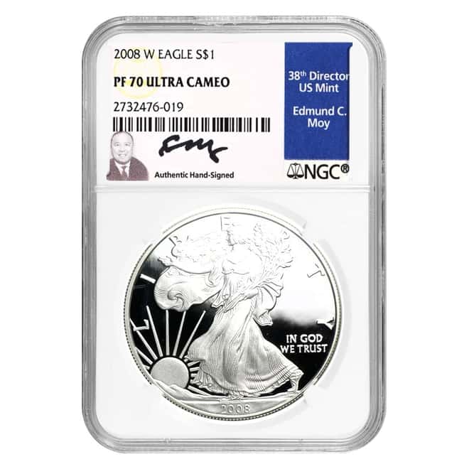 2008-W 1 oz Proof Silver American Eagle NGC PF 70 UCAM (Edmund C. Moy Signature)