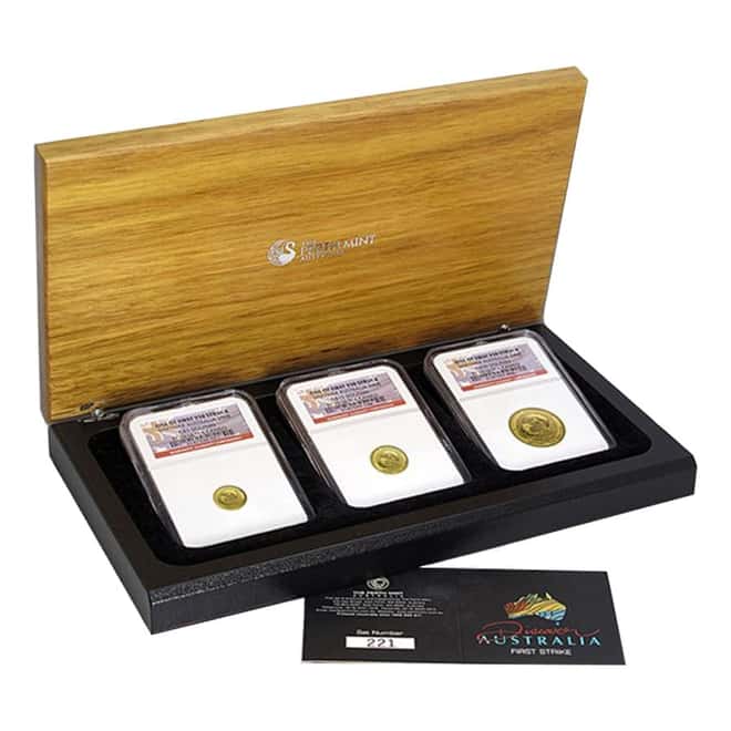 2008 0.64 oz Proof Gold Dolphin Australia Perth Mint 3-Coin Set NGC PF 70 UCAM (w/Box & COA) 