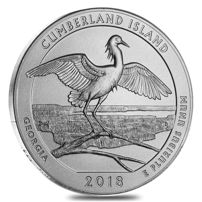 2018-P 5 oz Silver America the Beautiful ATB Georgia Cumberland Island National Seashore Unc Coin (w/Box & COA)