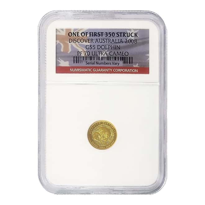 2008 1/25 oz Gold Dolphin Discover Australia Perth Mint Coin NGC PF 70 UCAM