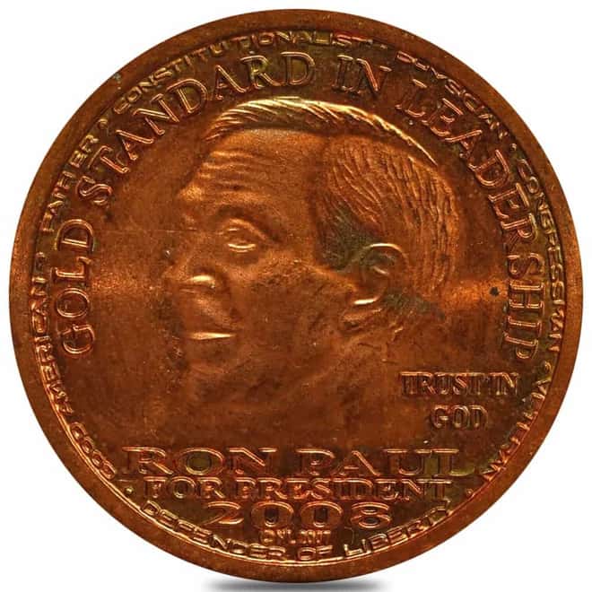 2008 1 oz AV NORFED Liberty Ron Paul Copper Round .999 Fine