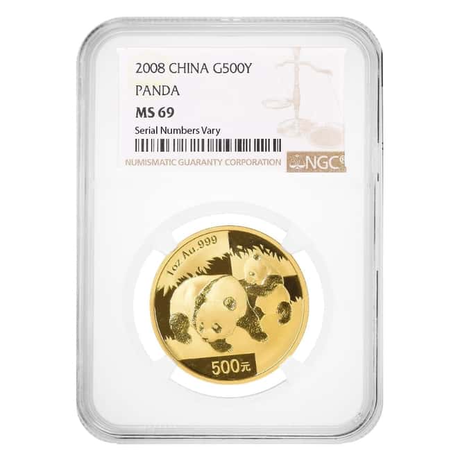 2008 1 oz Chinese Gold Panda 500 Yuan NGC MS 69