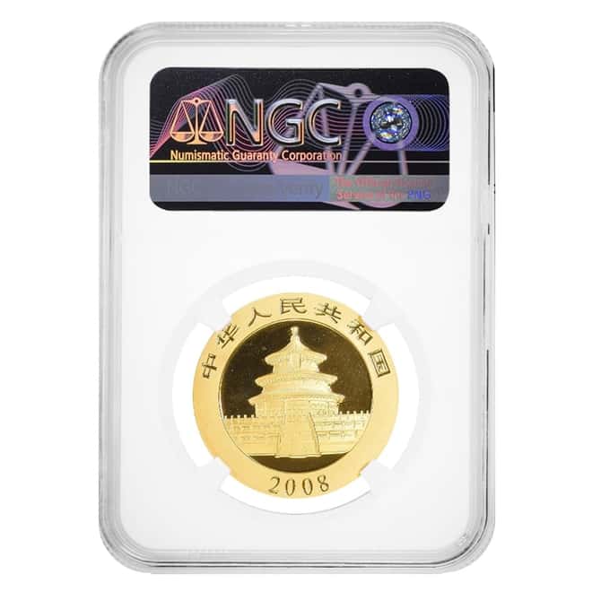 2008 1 oz Chinese Gold Panda 500 Yuan NGC MS 70