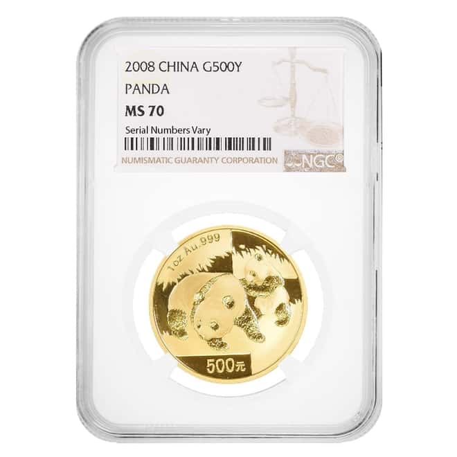 2008 1 oz Chinese Gold Panda 500 Yuan NGC MS 70
