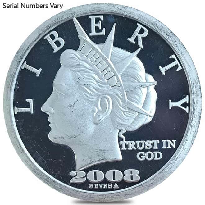 2008 1 oz NORFED Liberty Euro Silver Round Serial Number Hallmark .999 Fine