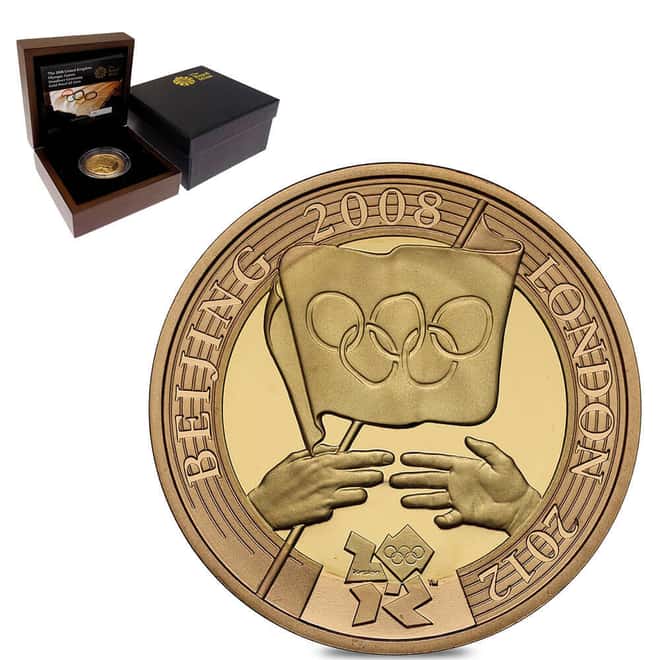 2008 Great Britain 2 Pounds Beijing to London Olympics Handover Proof Gold Coin