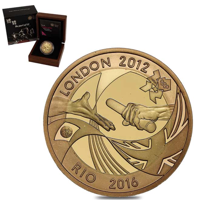 2012 Great Britain 2 Pounds London to Rio Olympics Handover Proof Gold Coin